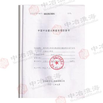 中国中冶重大科技专项任务书